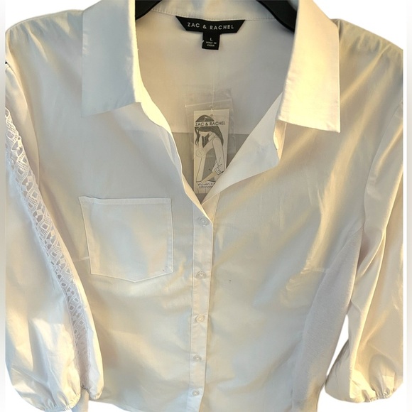 Women’s Zac & Rachel 3/4 Sleeve Lace Shoulder Casual Button Down Blouse - Picture 3 of 3